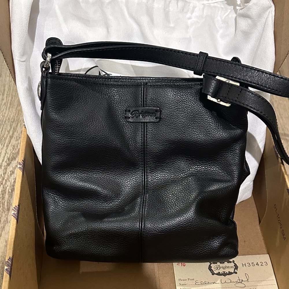 Brighton Black leather Ferrara Crossbody Bag embossed purse - Picture 2 of 8